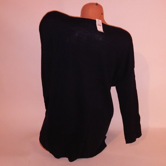 Talbots Sweater Large V Neck Navy Blue Solid 3/4 Sleeve 100% Cotton Pullover Bus - Picture 8 of 11